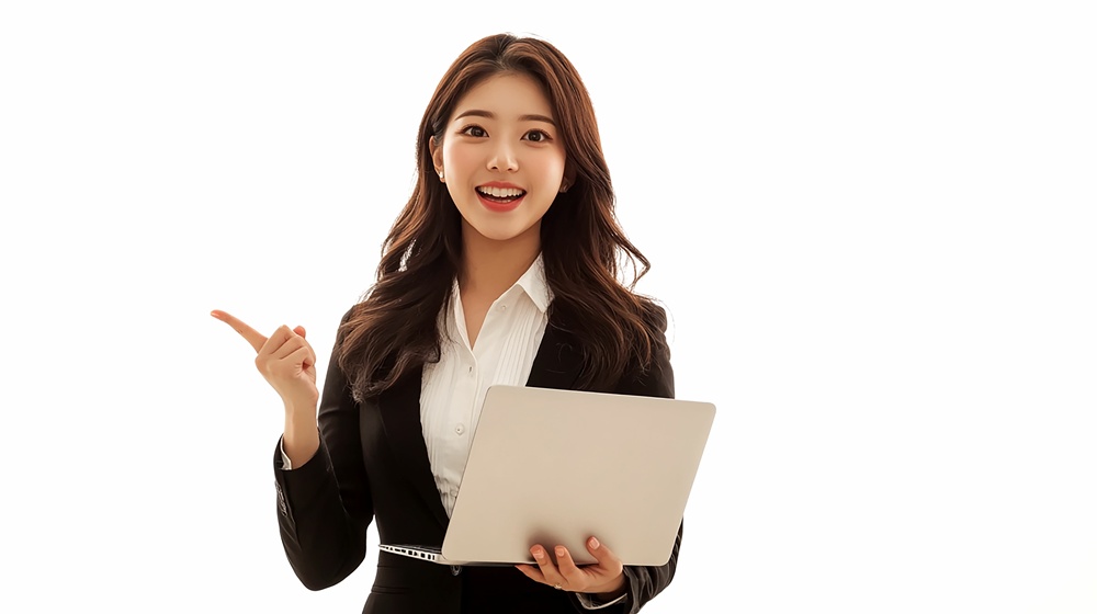 指を指す女性